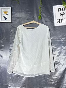 Sheer White Polka Dot Long Sleeve Top