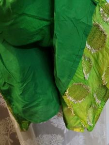 Vibrant Green Kurta with Gold Polka Dots