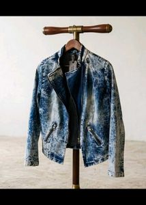 Men or Women Acid Wash Denim Biker Jacket