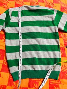 Green &amp; Grey Striped V-Neck Sweater