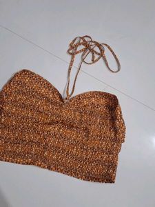 Ruched Print Halter Neck Crop Top