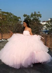 Pink Tulle Layered Party Gown