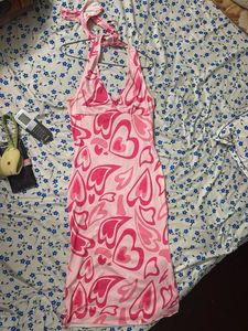 Chic Pink Heart Print Maxi Dress