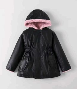 Black Faux Leather Hooded Jacket