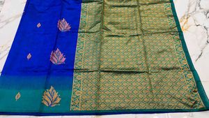 Vibrant Blue Silk Saree with unstitched blouse