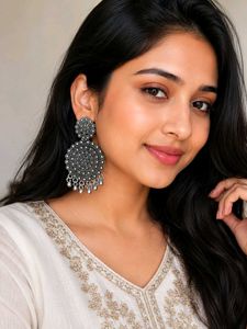 Boho Oxidized Silver Jhumka Earrings