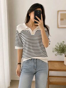 Striped Knit Top with Peter Pan Collar