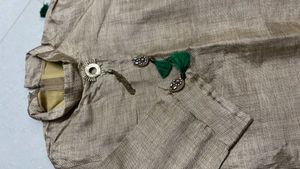 Elegant Beige Kurta with Green Accents