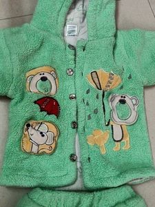Cute Baby Green Bear Print Outfit
