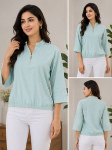 Light Blue Zipper Neck Top