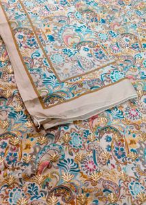fancy Pure Masleen Shimmer Suit Sky Blue Golden Bu