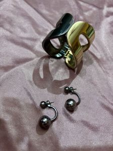 Chic Metallic Statement Bracelet & Earrings Set