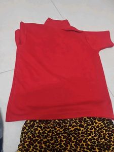 Girls' Red Top &amp; Leopard Print Pants Set