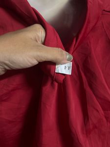 Chic Red Collared Button-Up Top