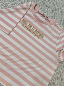 Pink & White Striped Graphic Tee