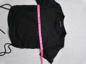 ZARA Ruched Drawstring Black Tee