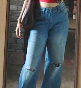 Women's Ripped Wide Leg Jeans