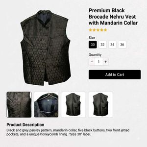 Premium Black Brocade Nehru Vest