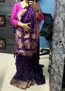 Purple pure dola Silk Saree with stone