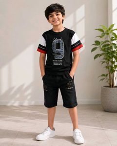 Kids Black T-Shirt & Shorts Set
