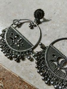 Oxidized Silver Jhumka Earrings