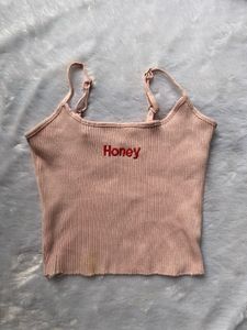Pink 'Honey' Ribbed Crop Top