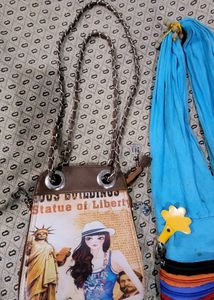 Pack 2 Zip 9 Denim Jhola &amp; Long Chain Sling Bags