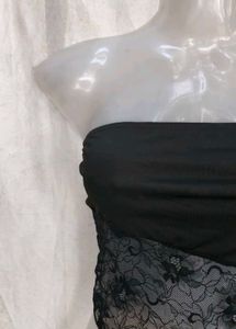 Lace Trimmed Black Tube Top