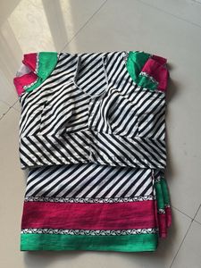 Chic Striped Blouse with Pink & Green Accents