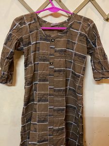 Brown Checkered Kurta