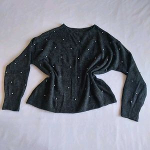 H&amp;M Pearl Embellished Grey Sweater 🫧