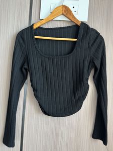 Ribbed Long Sleeve Black Top