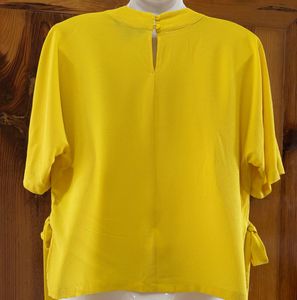 Bright Yellow V-Neck Top with Tie Detail