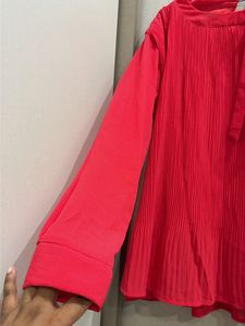 Chic Red Pleated Tie-Neck Blouse