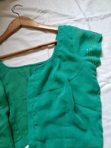 Elegant Green Embroidered Saree with readymade blo