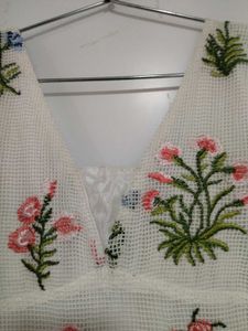 Floral Embroidered White Mini Dress