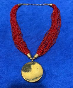 Pretty Read Beaded Necklace With Big Locket