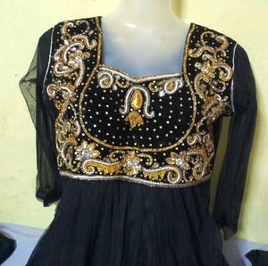 Black Anarkali Dress with Gold Embellishments