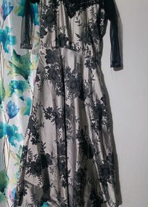 Black And Steel Grey Indowestern Gown