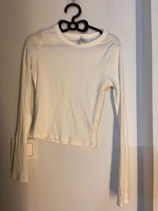 Cream Long Sleeve Cropped Top