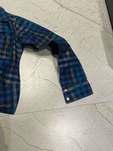 Blue Plaid Twist Front Shirt