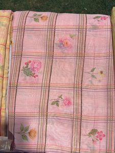 Light Pink Floral Checkered Fabric