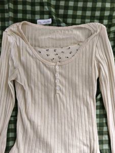 cream henley full sleeve top + fake cami peakin