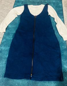Denim Pinafore Dress with White Top