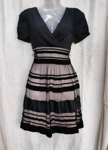 4208. Elegant Black & Pink Striped Dress