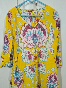 W Vibrant Yellow Floral Kurta