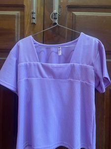 Lavender Square Neck Ribbed Top