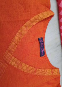 🧡⚜️Orange Kurta with Golden Border