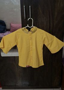 Yellow Embroidered Neck crop top