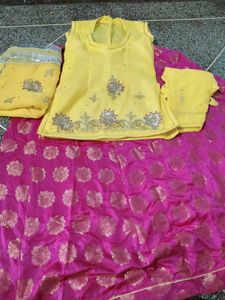 Vibrant Yellow &amp; Pink Lehenga Choli